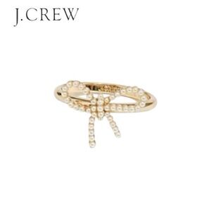 NWT J. Crew Gold Pearl-Embellished Bow Ring